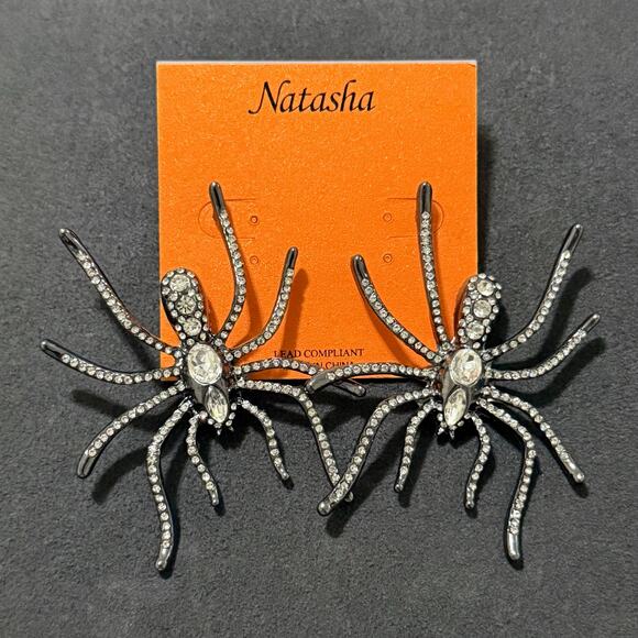 Natasha Jewelry - NEW | Natasha | Rich Witch Gunmetal Crystal Spider Statement Earrings